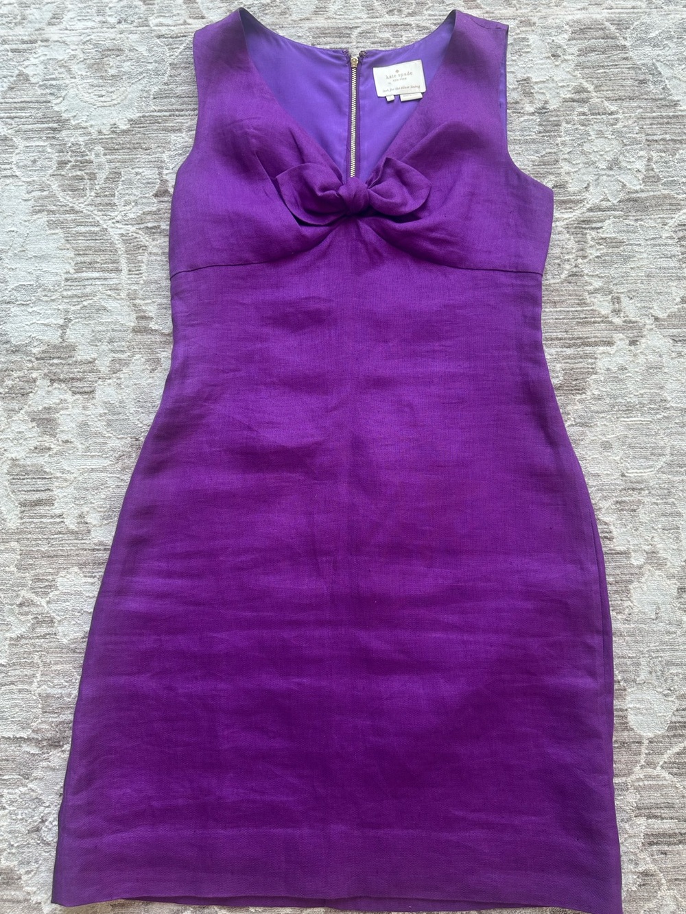 Kate Spade NWOT Purple V-Neck Linen Bow Sleeveless Knee Length Dress (Size 4) - Picture 2 of 5